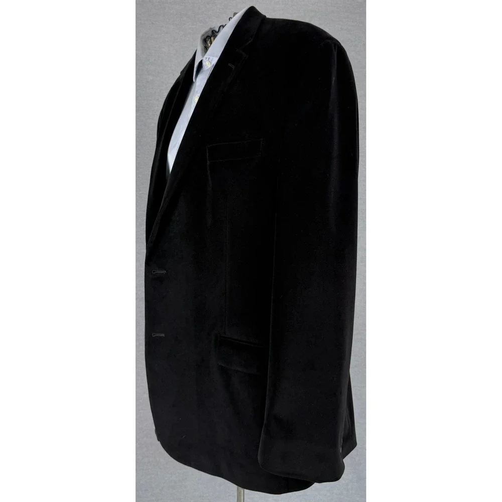 Chaps Mens Black Velvet Blazer Jacket Paisley Lining Two Button 48T Tall